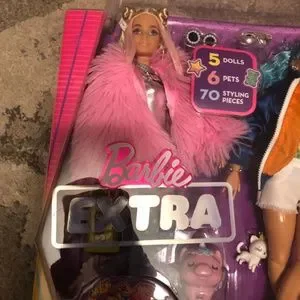 Baby Doll Barbie Extra Doll In Pink Fluffy Coat Mattel GRN28